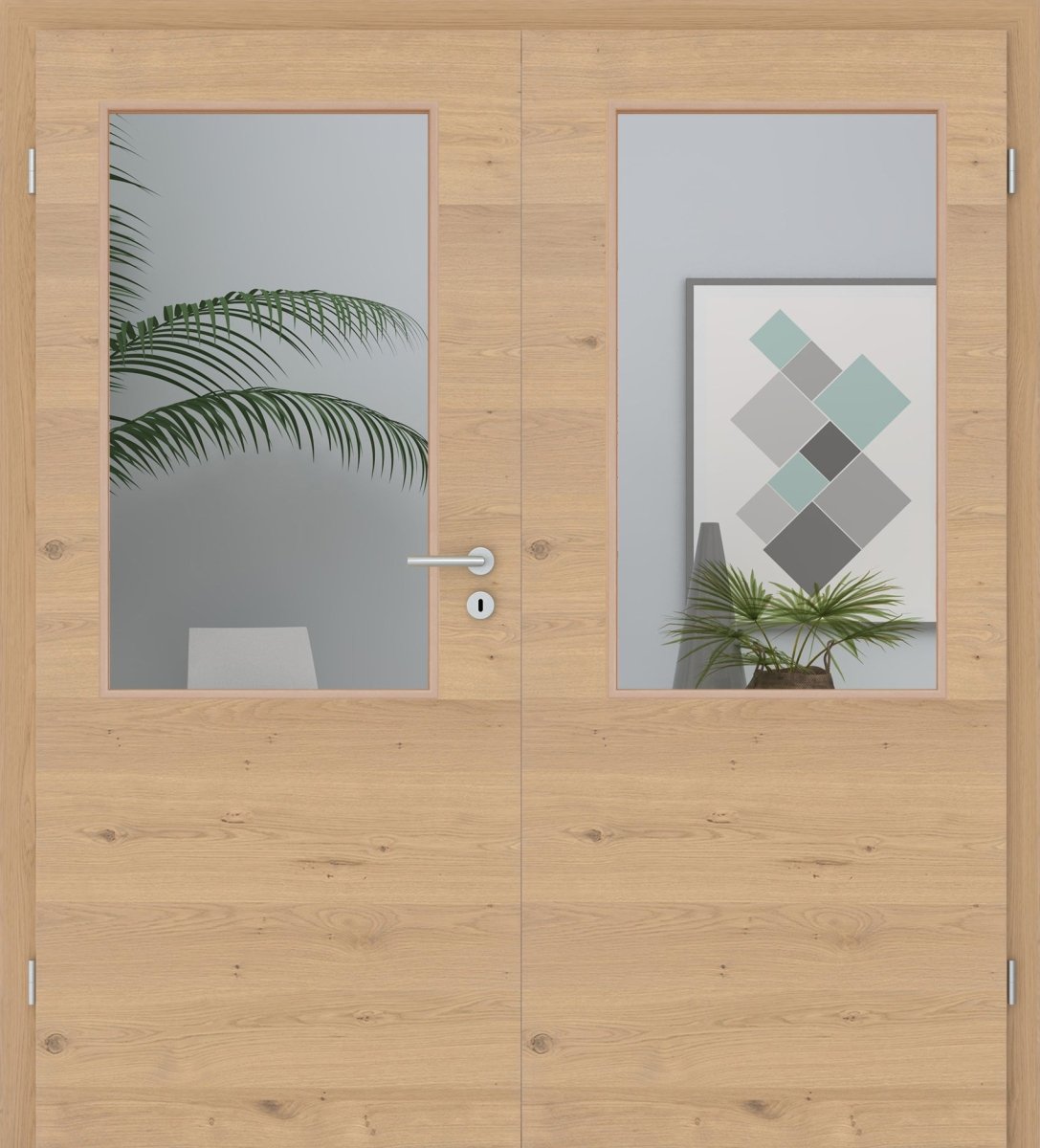 Doppelflügeltür Echtholz Asteiche Cream Queroptik LA 02 - Meine Tür