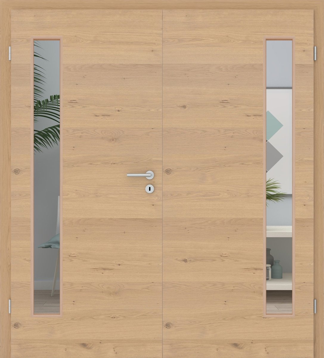 Doppelflügeltür Echtholz Asteiche Cream Queroptik LA 08B - Meine Tür