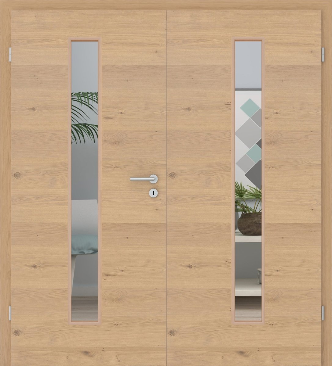 Doppelflügeltür Echtholz Asteiche Cream Queroptik LA 08M - Meine Tür