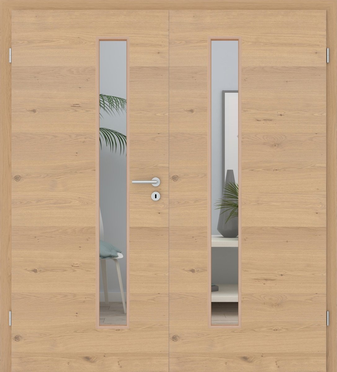 Doppelflügeltür Echtholz Asteiche Cream Queroptik LA 08S - Meine Tür