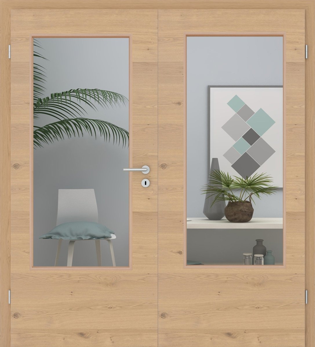 Doppelflügeltür Echtholz Asteiche Cream Queroptik LA - Meine Tür