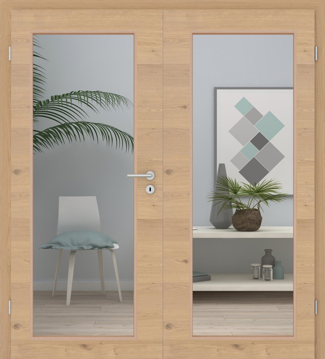 Doppelflügeltür Echtholz Asteiche Cream Queroptik LA XL - Meine Tür