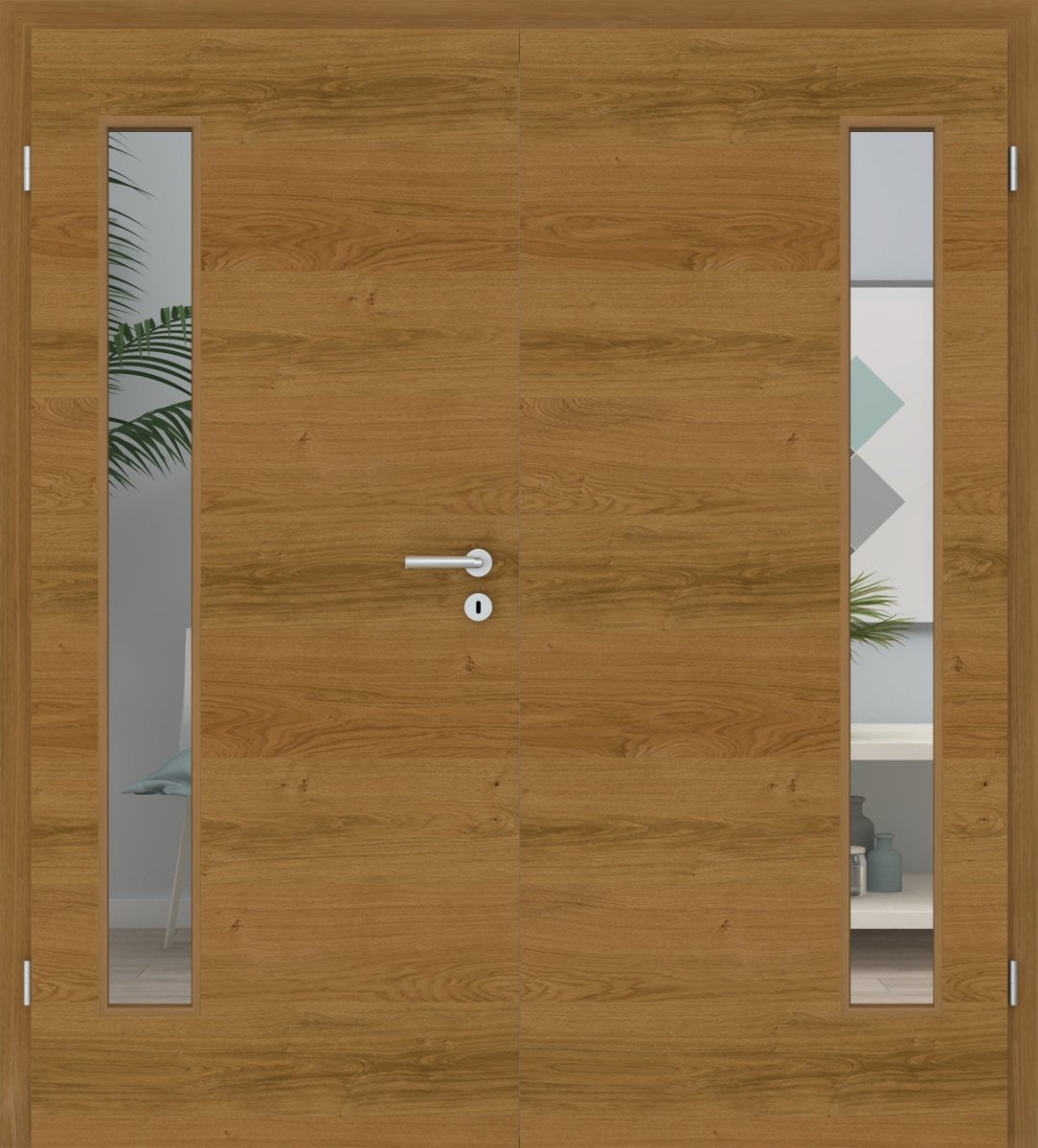 Doppelflügeltür Echtholz Asteiche geölt Queroptik LA 08B - Meine Tür