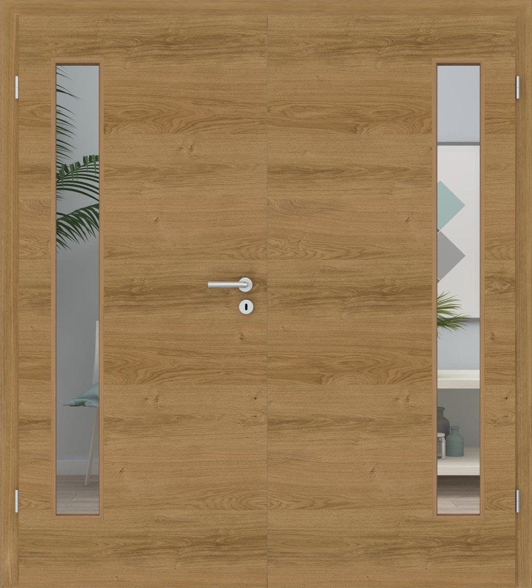Doppelflügeltür Echtholz Asteiche matt lackiert Queroptik LA 08B - Meine Tür