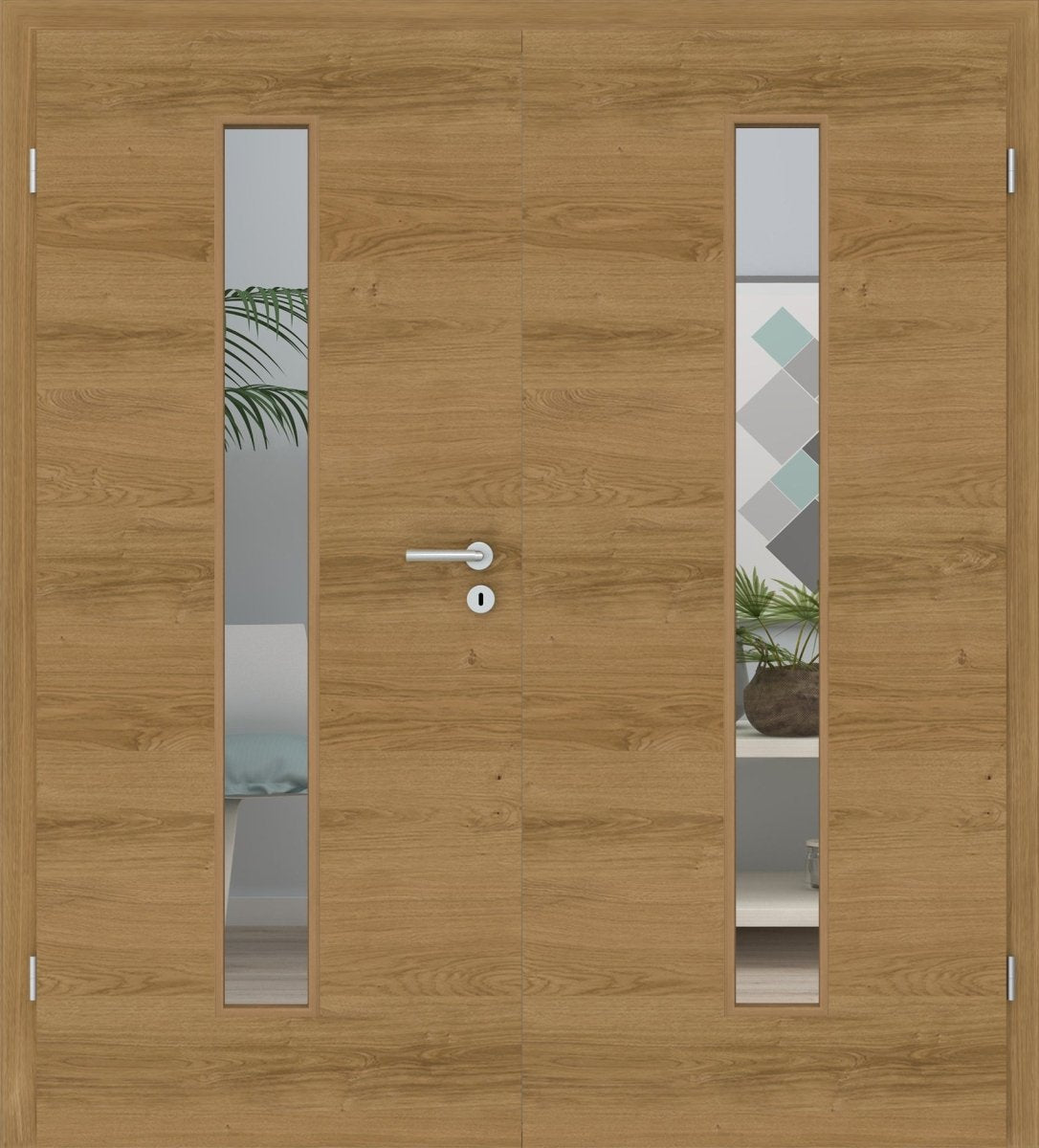 Doppelflügeltür Echtholz Asteiche matt lackiert Queroptik LA 08M - Meine Tür