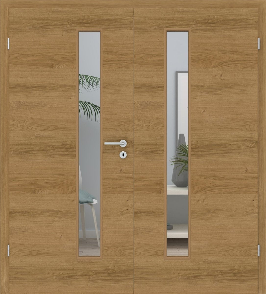 Doppelflügeltür Echtholz Asteiche matt lackiert Queroptik LA 08S - Meine Tür