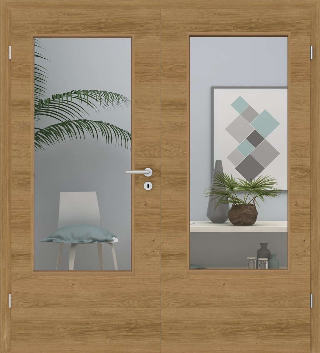 Doppelflügeltür Echtholz Asteiche matt lackiert Queroptik LA - Meine Tür