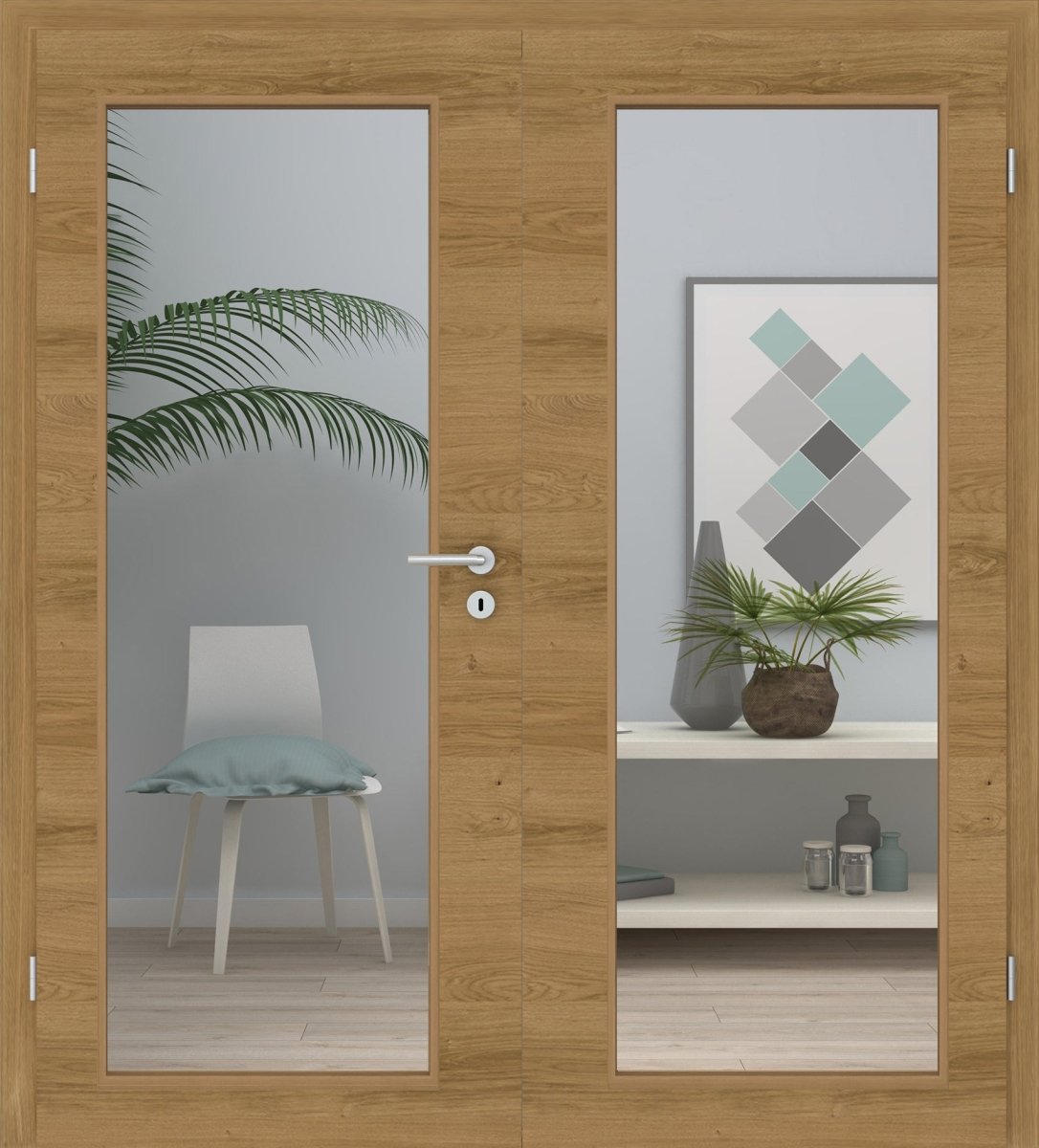 Doppelflügeltür Echtholz Asteiche matt lackiert Queroptik LA XL - Meine Tür