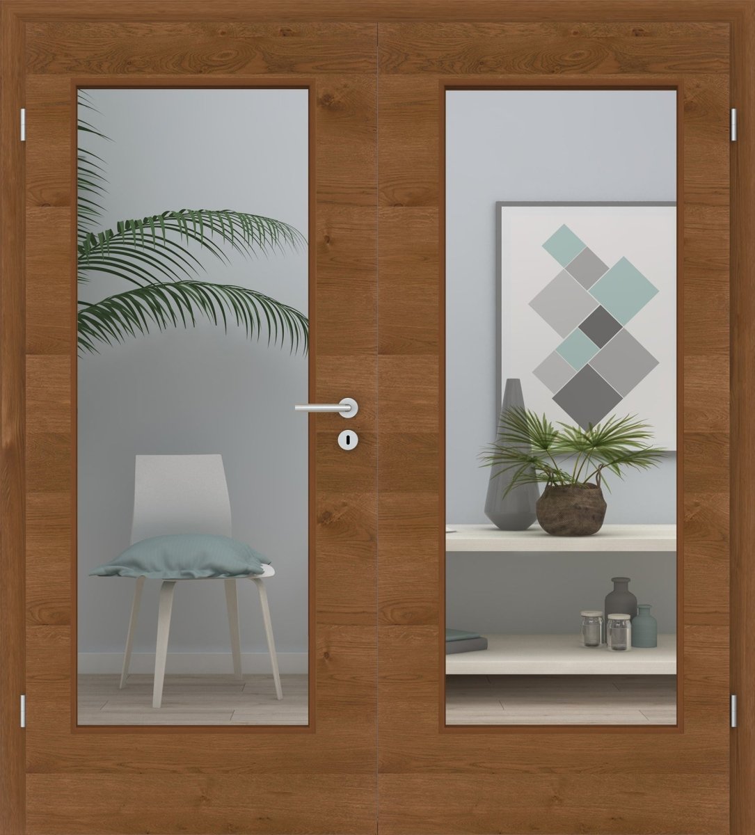 Doppelflügeltür Echtholz Asteiche Rot/Braun Queroptik LA 01 - Meine Tür