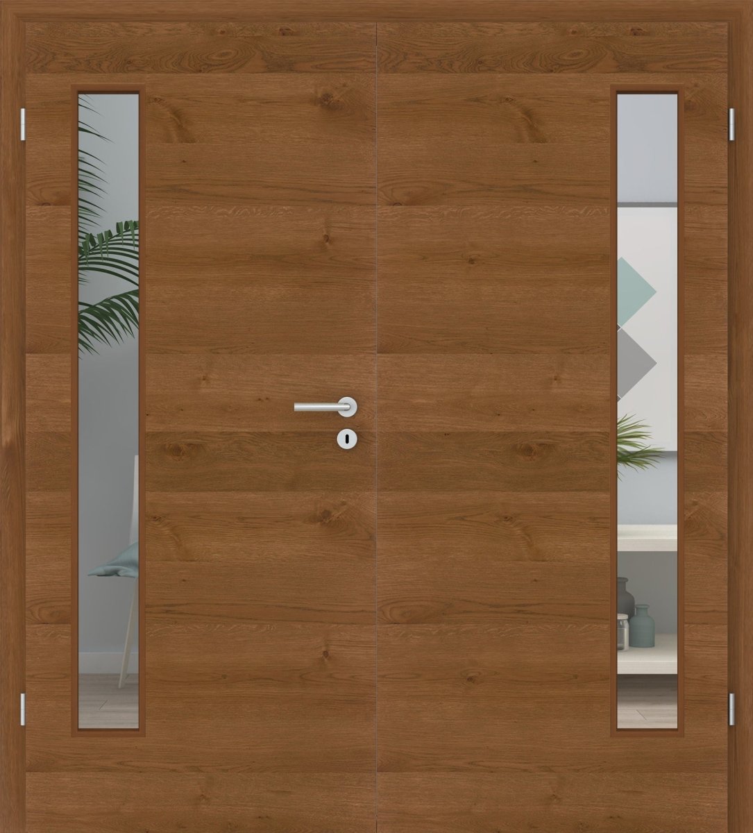 Doppelflügeltür Echtholz Asteiche Rot/Braun Queroptik LA 08B - Meine Tür