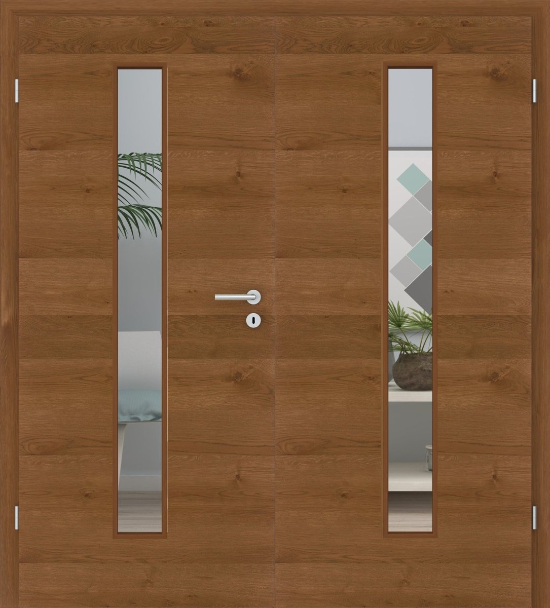 Doppelflügeltür Echtholz Asteiche Rot/Braun Queroptik LA 08M - Meine Tür