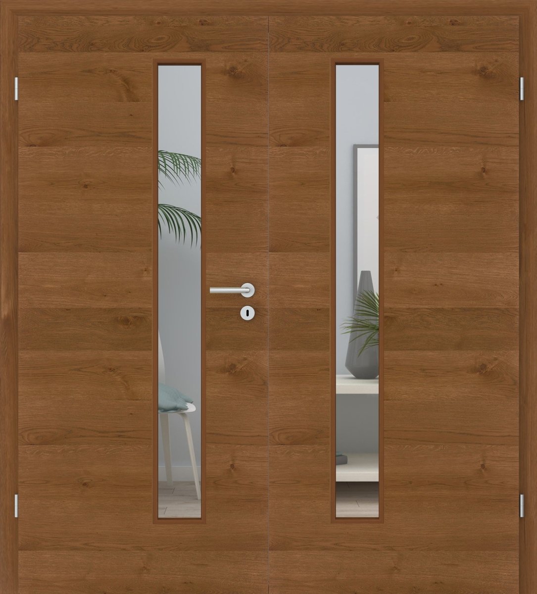 Doppelflügeltür Echtholz Asteiche Rot/Braun Queroptik LA 08S - Meine Tür