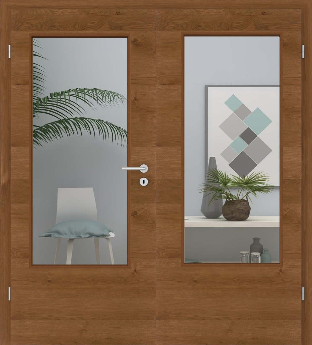 Doppelflügeltür Echtholz Asteiche Rot/Braun Queroptik LA - Meine Tür