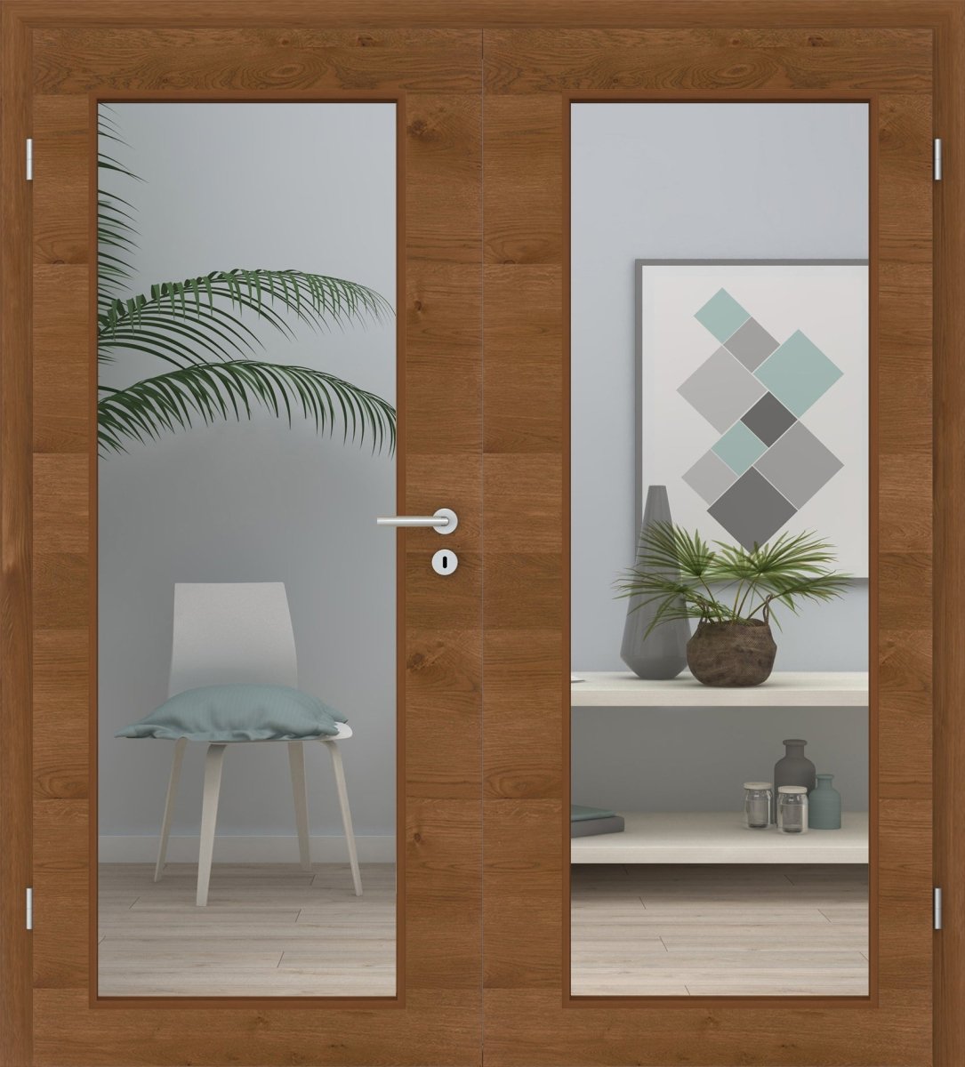 Doppelflügeltür Echtholz Asteiche Rot/Braun Queroptik LA XL - Meine Tür