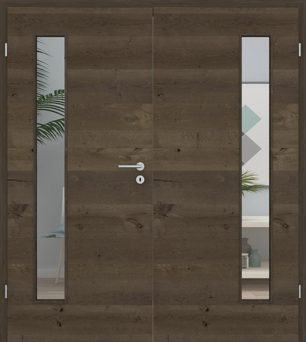 Doppelflügeltür Echtholz Risseiche Altholz Queroptik LA 08B - Meine Tür