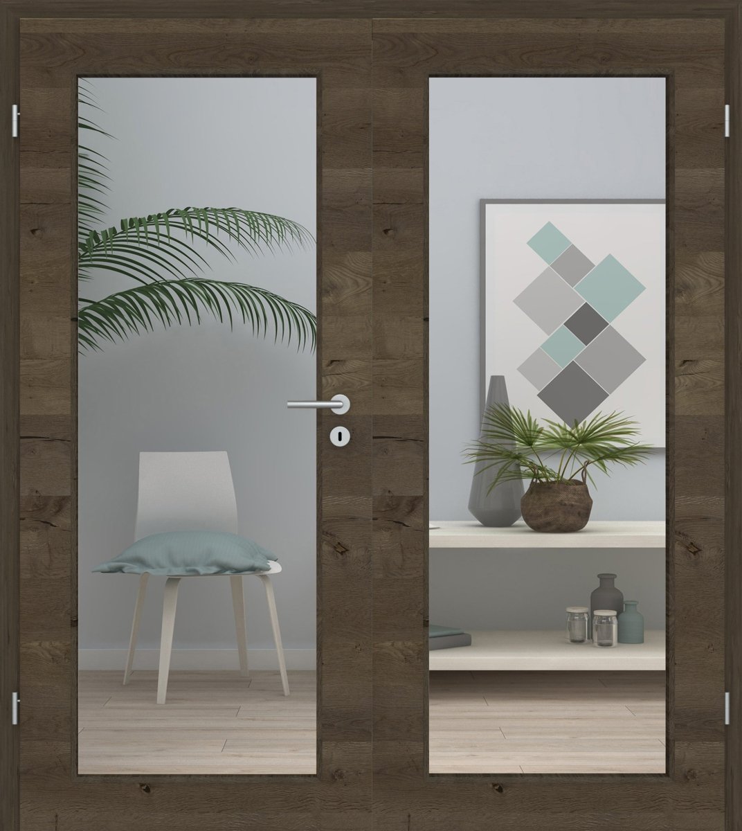 Doppelflügeltür Echtholz Risseiche Altholz Queroptik LA XL - Meine Tür