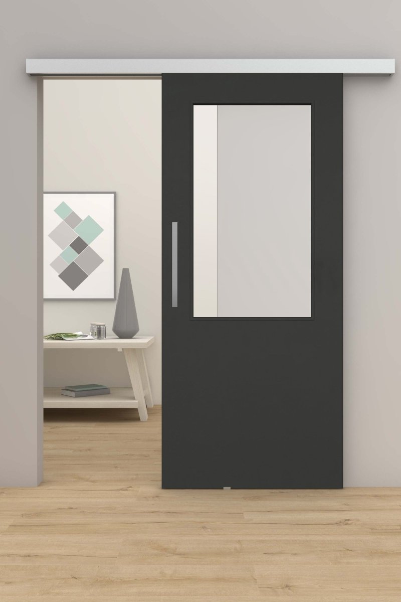 Schiebetür mit Laufschiene CPL Anthrazitgrau RAL 7016 LA 02 - Meine Tür