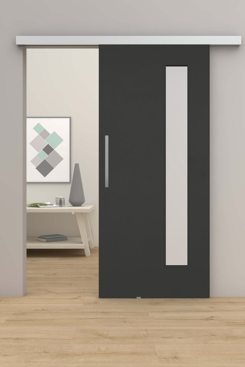 Schiebetür mit Laufschiene CPL Anthrazitgrau RAL 7016 LA 08B - Meine Tür