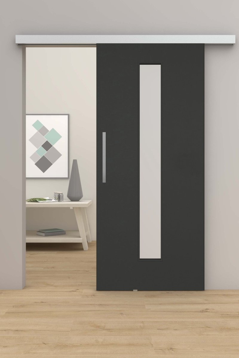 Schiebetür mit Laufschiene CPL Anthrazitgrau RAL 7016 LA 08M - Meine Tür