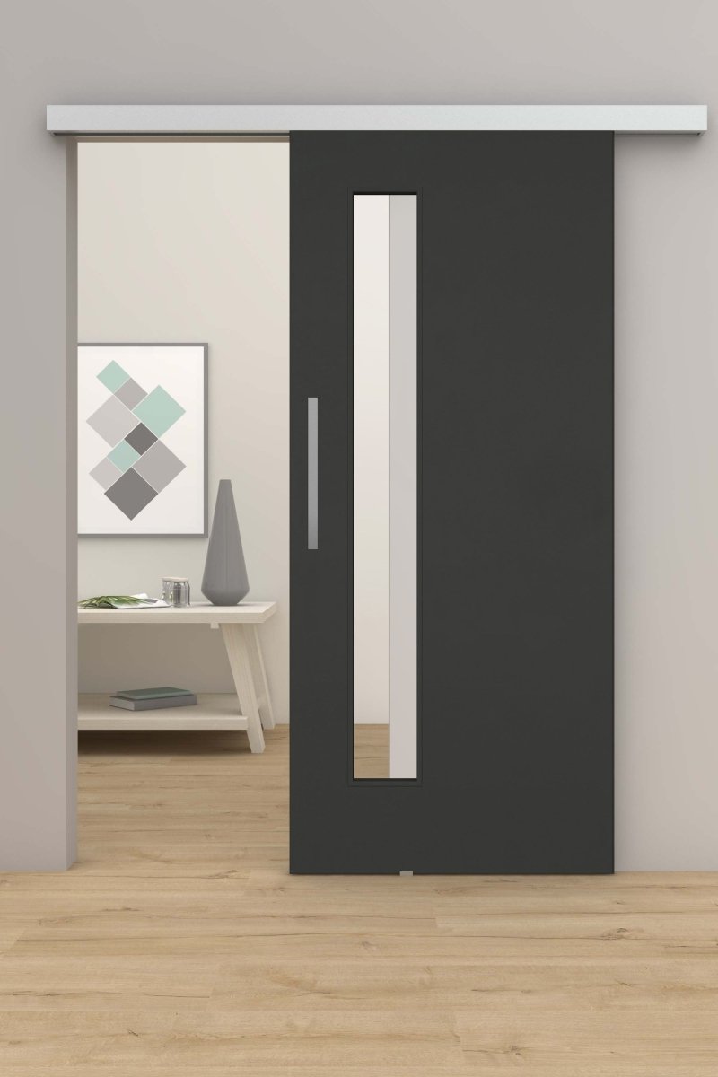 Schiebetür mit Laufschiene CPL Anthrazitgrau RAL 7016 LA 08S - Meine Tür
