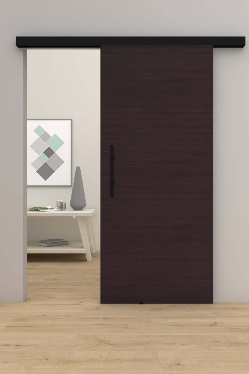 Schiebetür mit Laufschiene CPL Mattline Eiche Graphitgrau Queroptik - Meine Tür