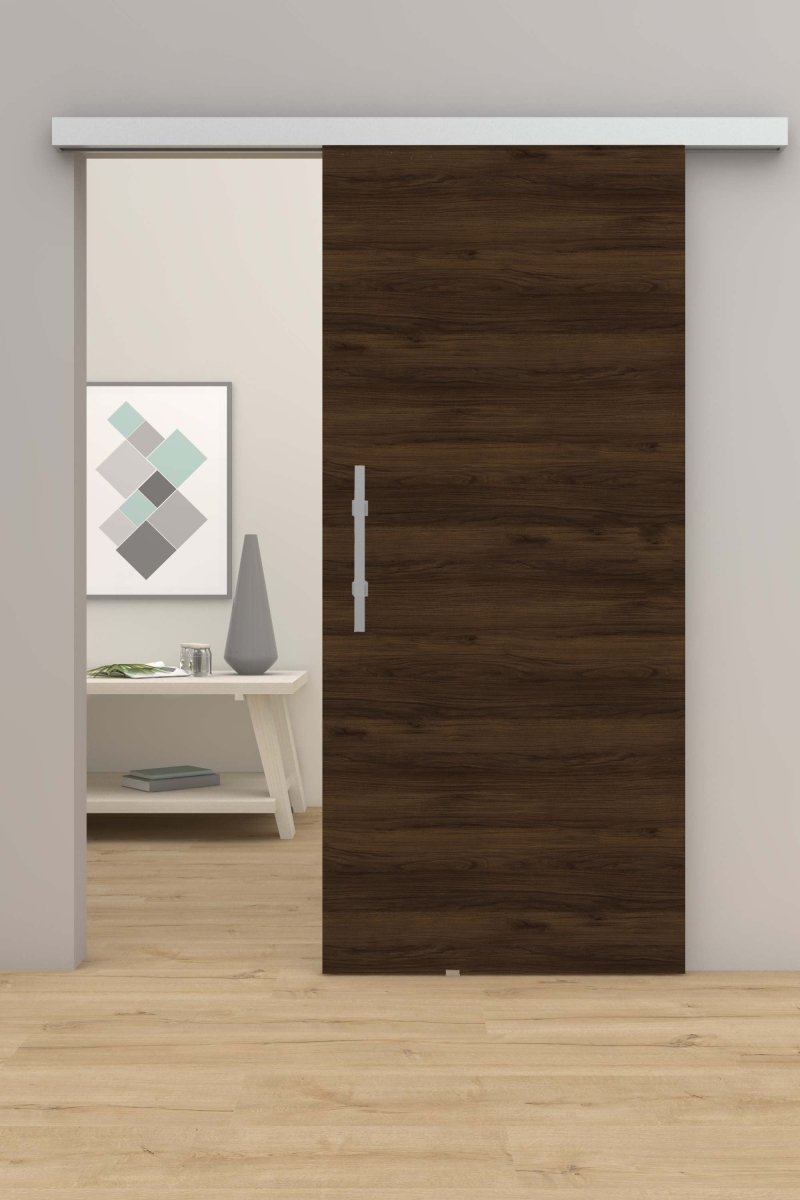 Schiebetür mit Laufschiene CPL Mattline Nussbraun Queroptik - Meine Tür