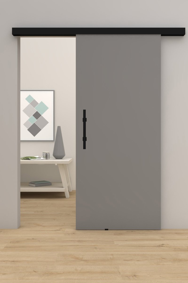 Schiebetür mit Laufschiene Grau lackiert RAL 7037 - Meine Tür