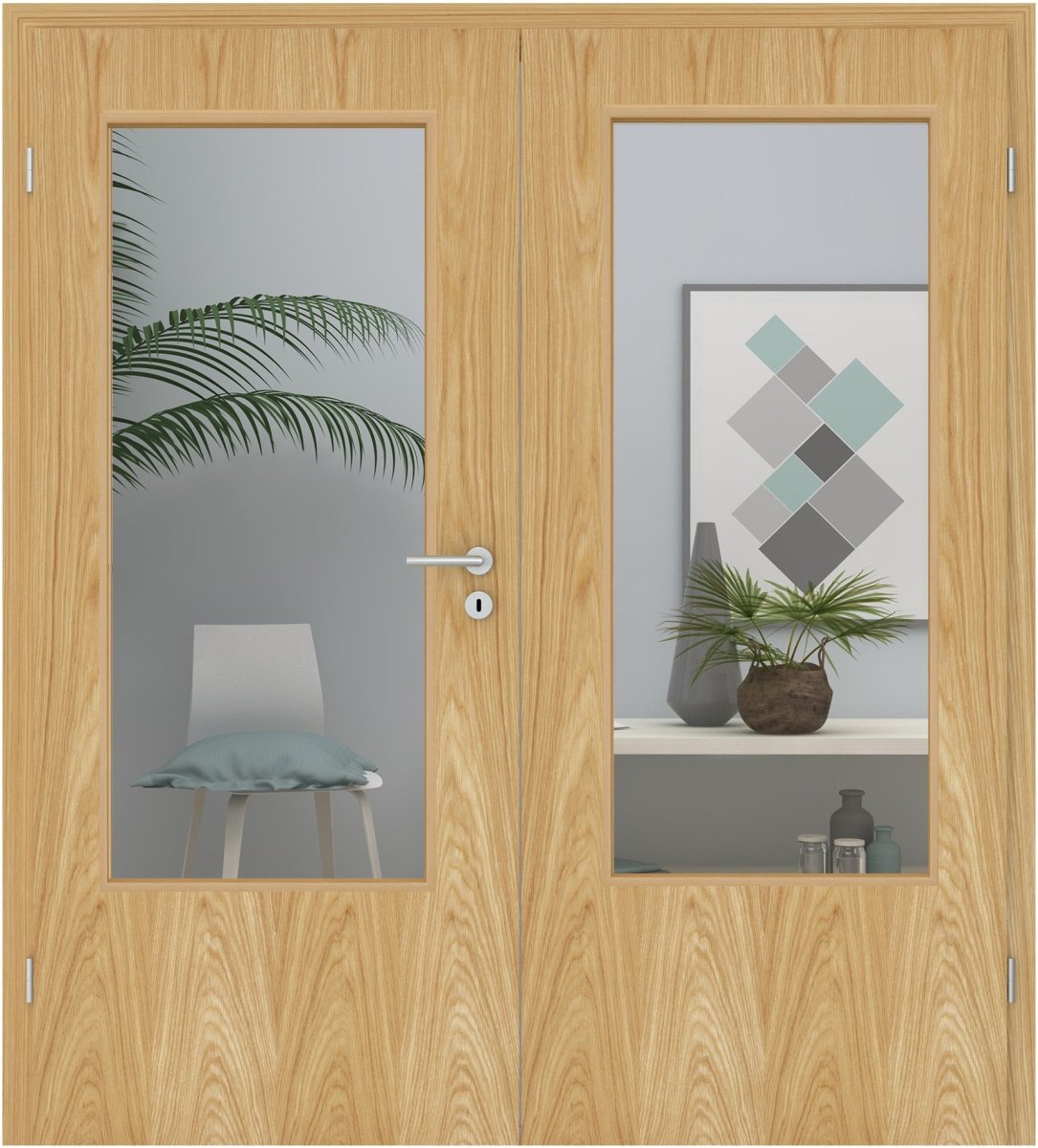 Doppelflügeltür Echtholz Eiche Natur lackiert LA - Meine Tür