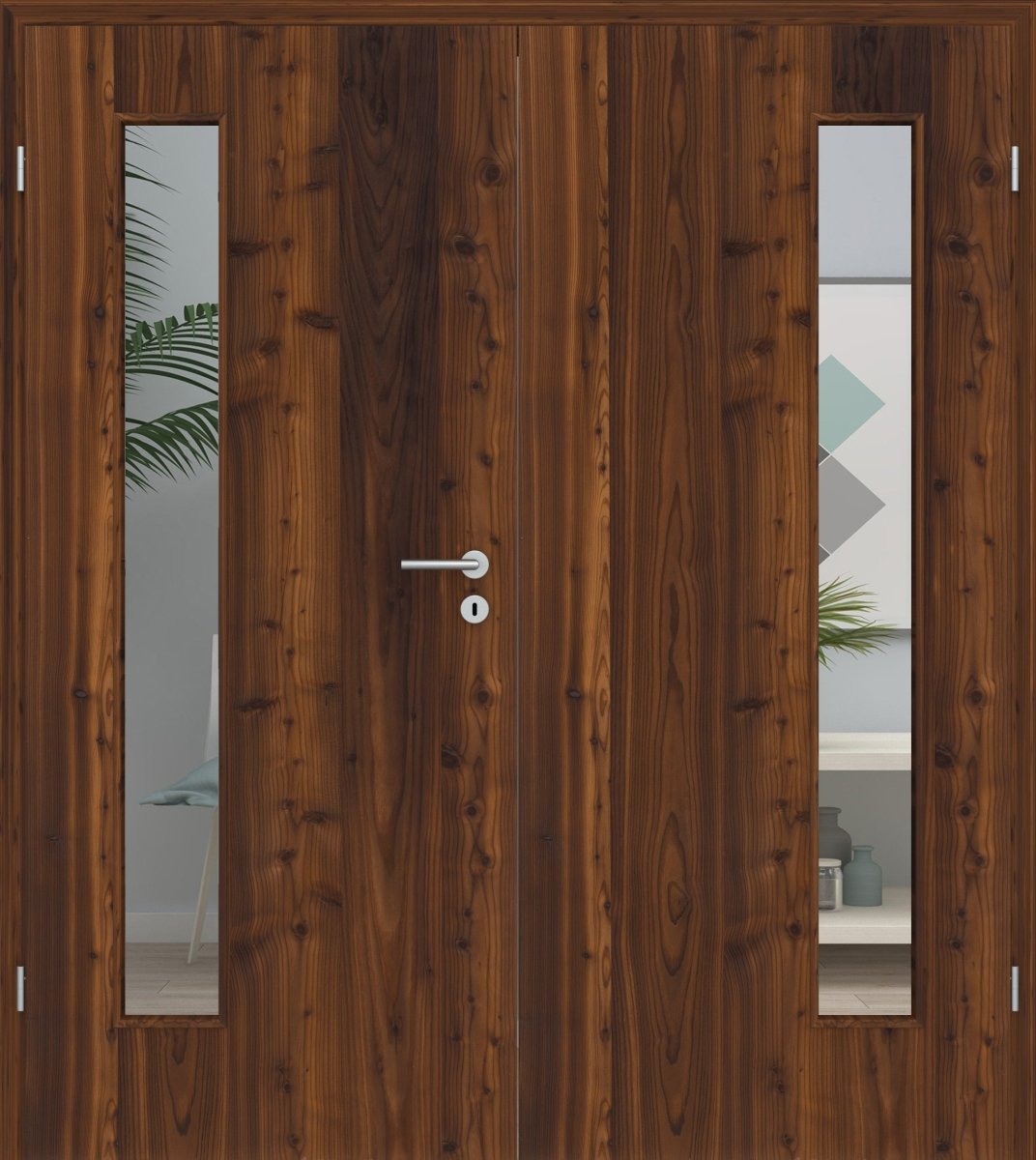 Doppelflügeltür Echtholz Lärche Crack dunkel LA 08B - Meine Tür