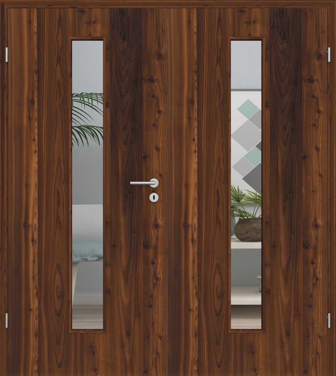 Doppelflügeltür Echtholz Lärche Crack dunkel LA 08M - Meine Tür