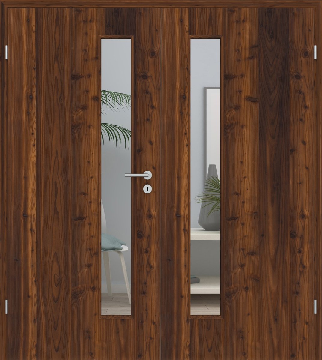 Doppelflügeltür Echtholz Lärche Crack dunkel LA 08S - Meine Tür