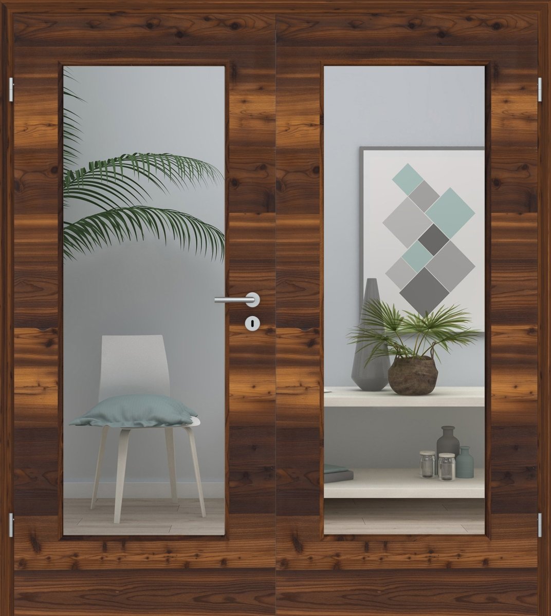 Doppelflügeltür Echtholz Lärche Crack dunkel Queroptik LA 01 - Meine Tür