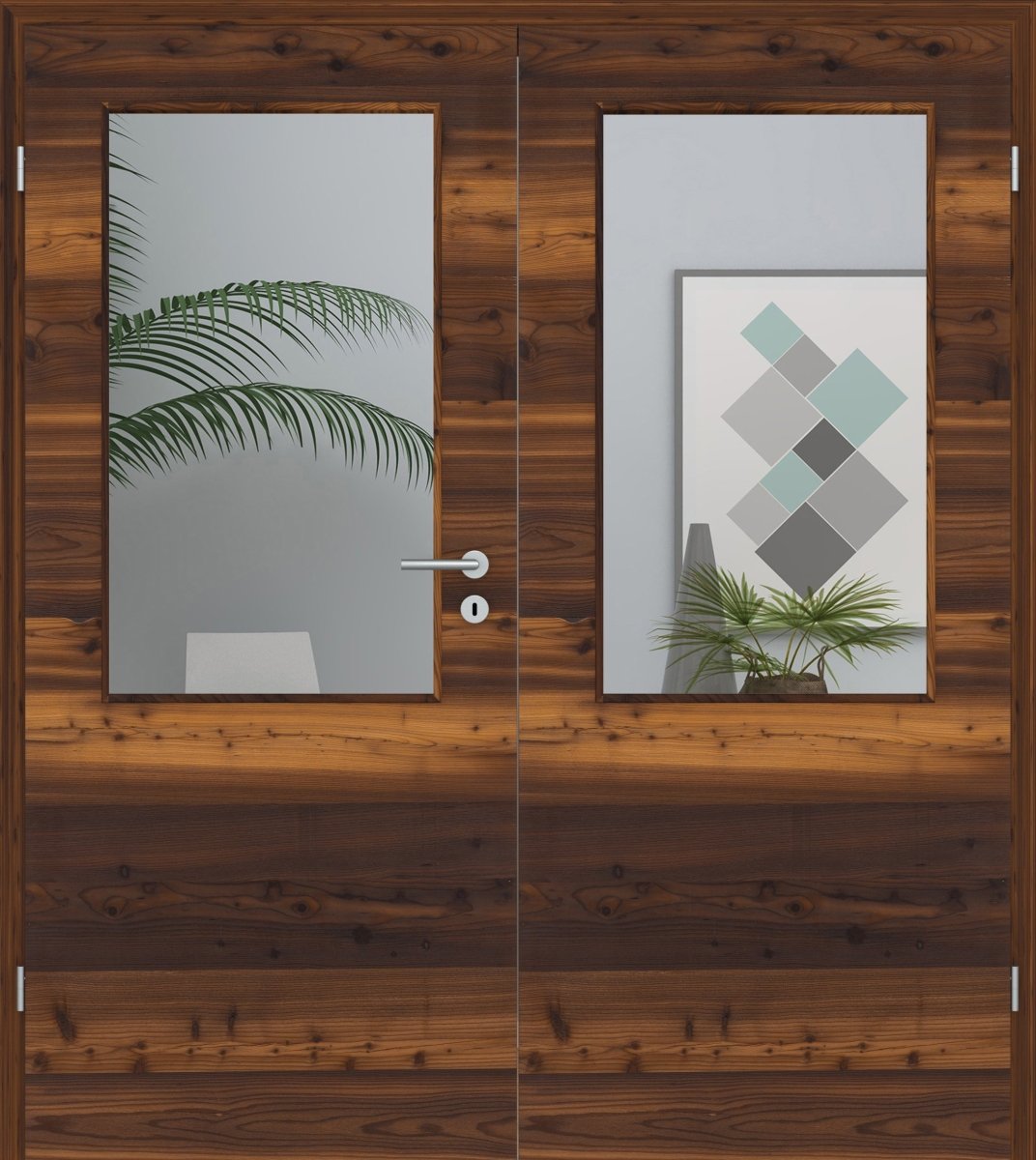 Doppelflügeltür Echtholz Lärche Crack dunkel Queroptik LA 02 - Meine Tür