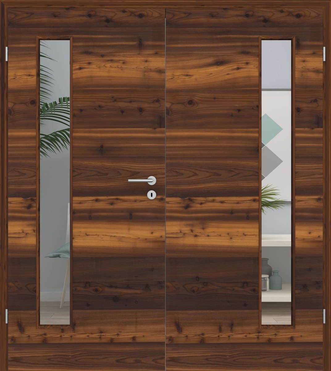 Doppelflügeltür Echtholz Lärche Crack dunkel Queroptik LA 08B - Meine Tür