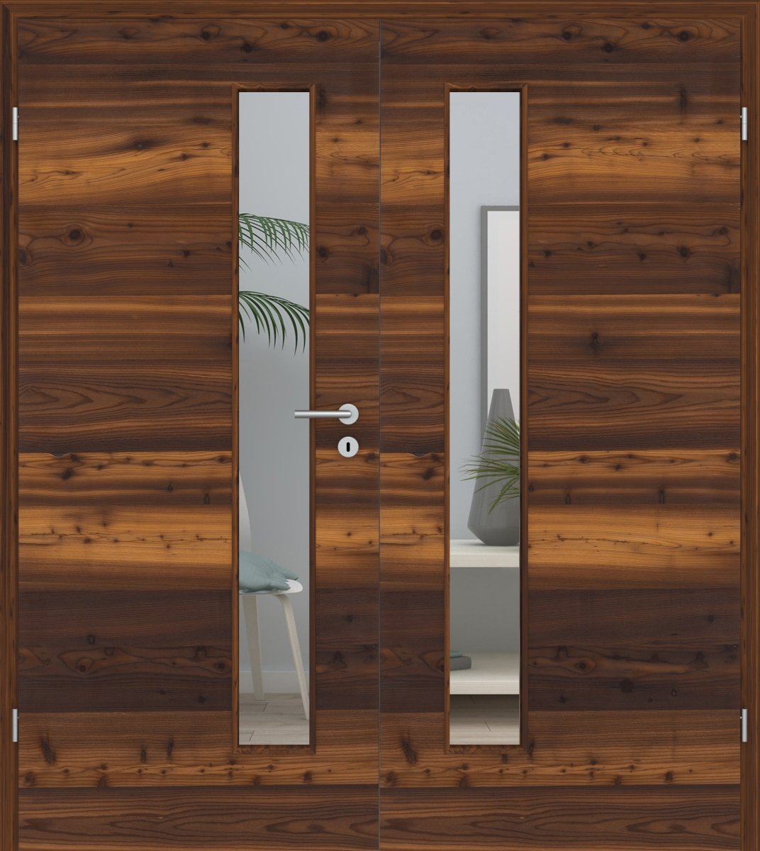 Doppelflügeltür Echtholz Lärche Crack dunkel Queroptik LA 08S - Meine Tür