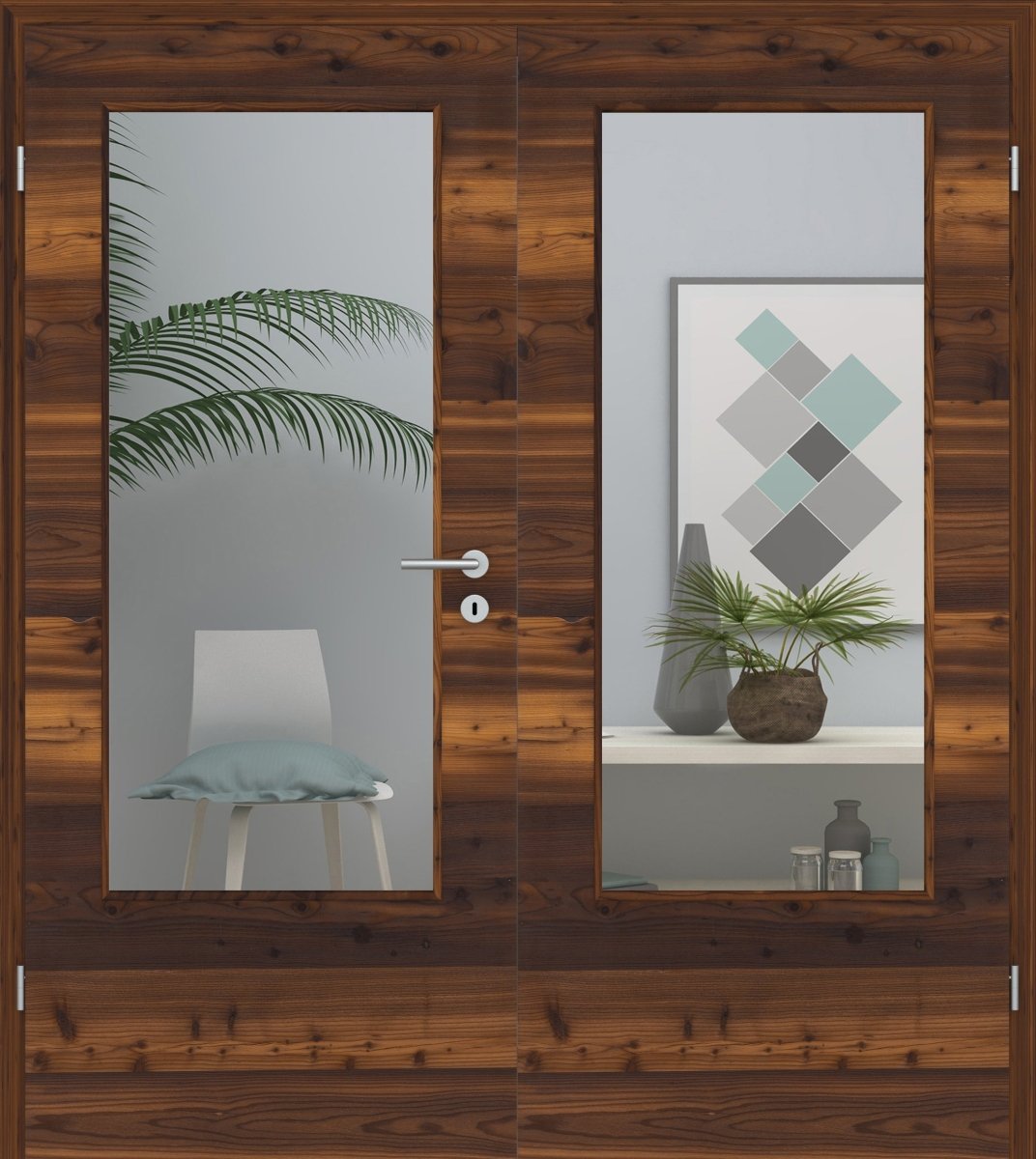 Doppelflügeltür Echtholz Lärche Crack dunkel Queroptik LA - Meine Tür