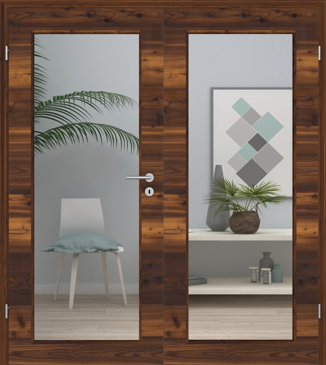 Doppelflügeltür Echtholz Lärche Crack dunkel Queroptik LA XL - Meine Tür